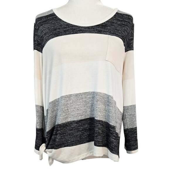 Market & Spruce Vreelan Colorblock Multicolor Side Knot Brushed Knit Top Soft - Picture 1 of 10